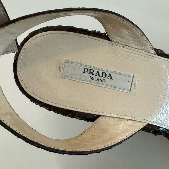 Prada Raffia Wicker Wedge Platform Sandals Dark Brown Open-Toe | IT 40 (US 10) - Picture 8 of 10